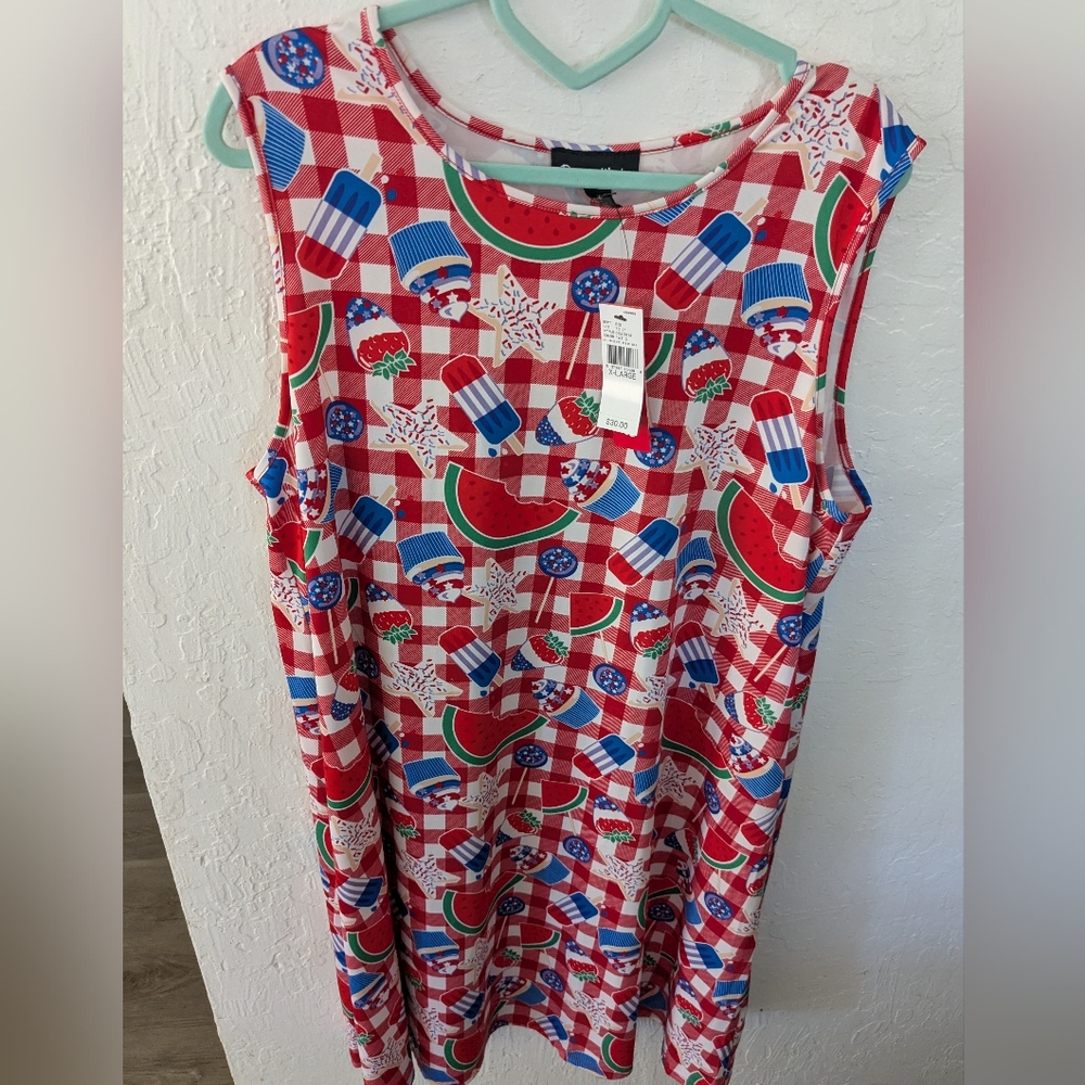 Dress Works 4th of July Picnic Print Sleeveless Dress XL NWT